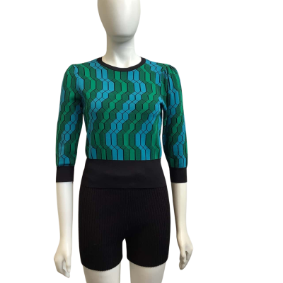Veronika Maine Womens  Size S Patterned Knit Top Green / Blue Mix