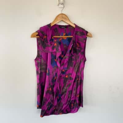Elie Tahari For Nordstrom Purple Floral Blouse Sleeveless Top  Size 8 