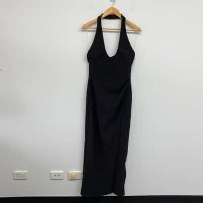 Showpo Black Halter Scoop Neck Low Back Bodycon Ruby Maxi Dress Size 12 