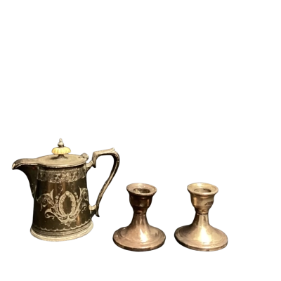 EPNS Scottish Coffee Pot & Candle Holders