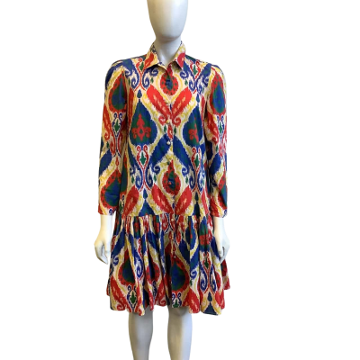 Leona Edmiston Women's Brand Size 1 Long Sleeved Midi Dress Multi-coloured Pattern 