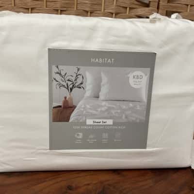 NEW HABITAT RRP $159.95 KBD 1200 Tread Count White Sheet Set King Bed Flat Fitted Pillowcases Wedding Gift Manchester Homewear Birthday 