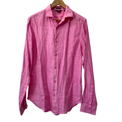 Superdry Studio Casual Fuchsia Pink Linen Long Sleeve Shirt Size M
