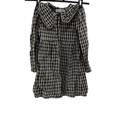 Zara Black White Gingham Check Oversized Collar Button Down Shirt Dress