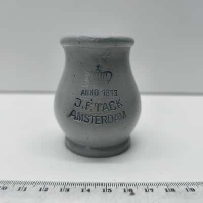 Vintage J F Tack Amsterdam Anno 1813 Dutch Stoneware Pottery Jar Pot Crock Grey