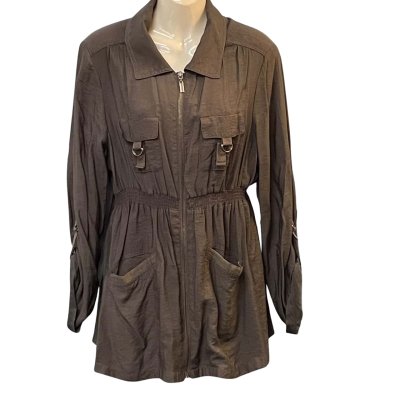 Crossroads Womens Size 16 Long Sleeve/Zip Through Top Brown/Olive