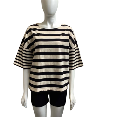 Brand New Country Road Womens  Size L Kimono Sleeve Striped Tee Black / Cream