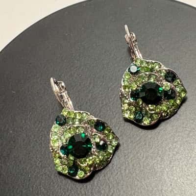 Clip on Green Crystal Earrings 
