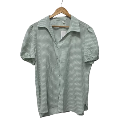  Khoko Womens  Size 18 Button Up Top / Short Sleeve Shirt Green / Striped / White 