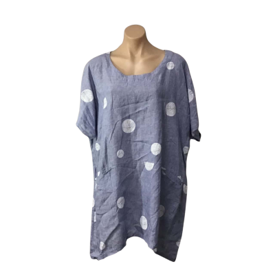Virtuelle Womens Size 20 Blue / White Spotted Pattern Linen Short Sleeve Dress