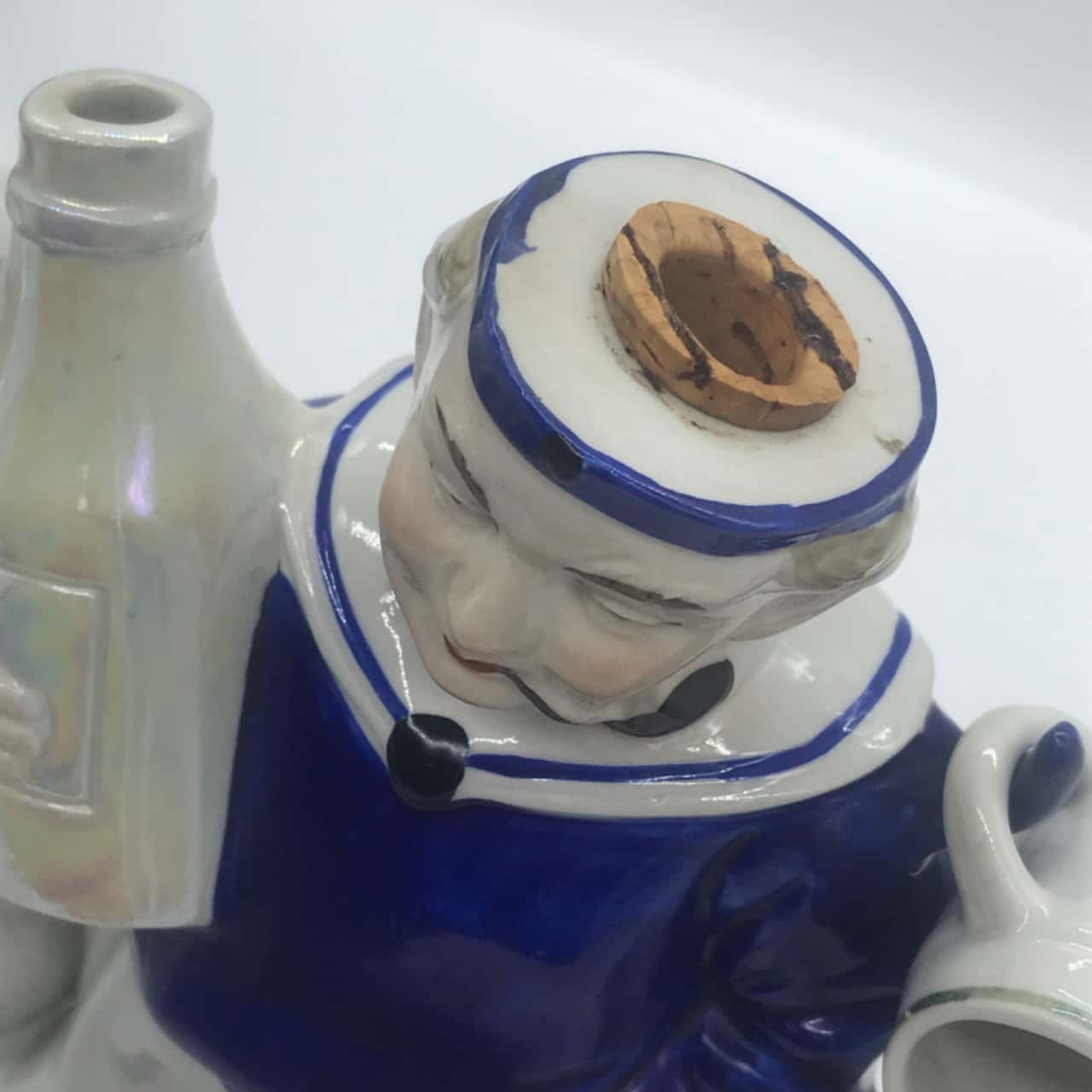 Quirky Vintage 1960s German Porcelain Sailor Statuette Decanter with 6