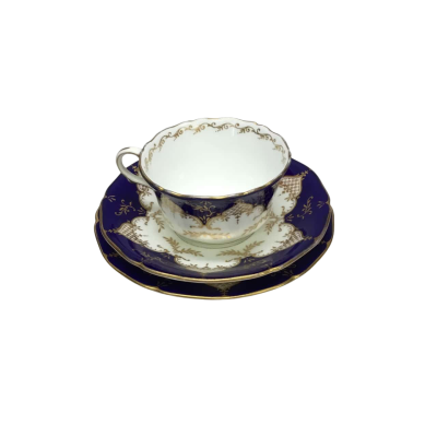 Vintage England Coalport A.D. 1750 Three Piece Cup & Saucer Set With Gold Trim