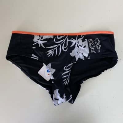 Roxy Black White Fitness Shorty Bikini Bottom  Size L 