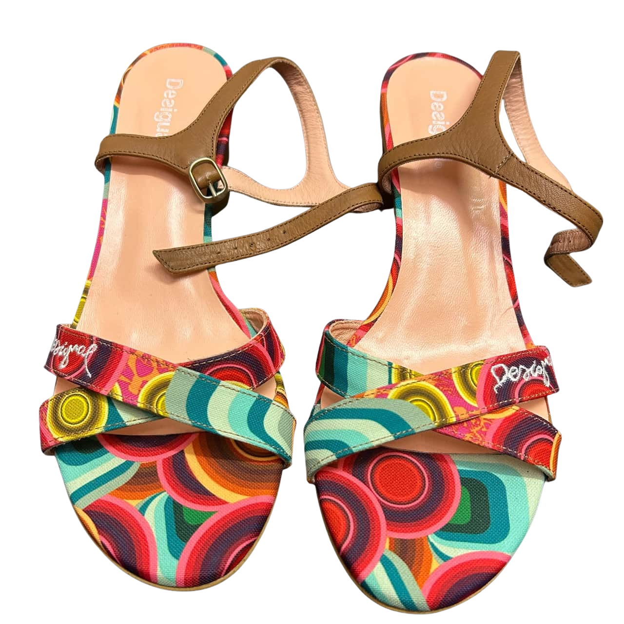 Sandales Compensées Désigual Pointure 40 - Bleu Avec Pierres Multicolores, Neuves Avec Emballage