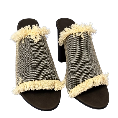 Tony Bianco Womens Woven Fringe Block Heel Mule Sandals