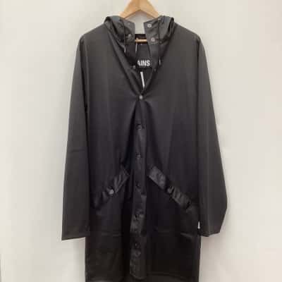 NEW - RAINS Long Jacket Black Grain - Size M
