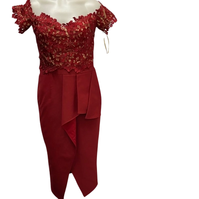  Womens Elle Zeitoline Size 10 Halter Neck Lace Dress Red 