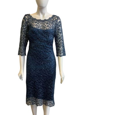 Montique Women's Size 16 3/4 Sleeve Lace Midi Dress Blue 
