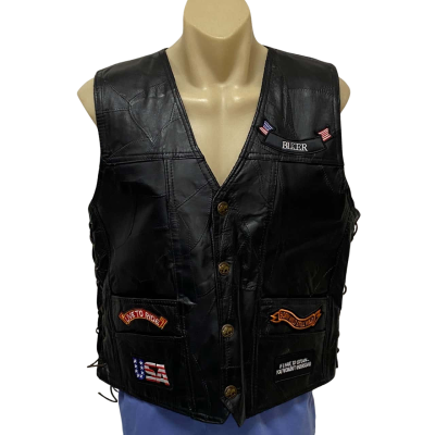 Diamond Plate Buffalo Leather Mens  Size XL Biker / Vest Black  
