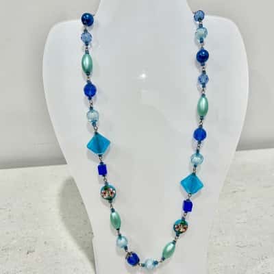 Boho Blue Beaded/ Cloisonne Necklace 