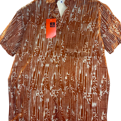 Aarong Mens  Size M Checked Shirt Black  / Burnt Orange / Off White 