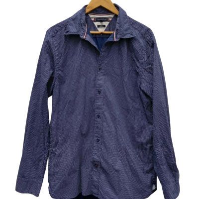 Tommy Hilfiger Mens  Size L Long Sleeve Shirt Navy Blue / Polka Dot 