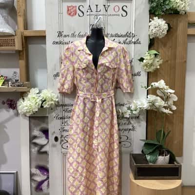 WINONA BRAND! BNWT!  RRP $329.95!! ATLANTIS SEA SHELL GEO PRINT SHIRT COLLAR  100% LINEN BUTTON UP MAXI DRESS!! Womens  Size 14 Maxi Dress / Shirt Dress / Short Sleeve Dress  Multicoloured / Pattern 
