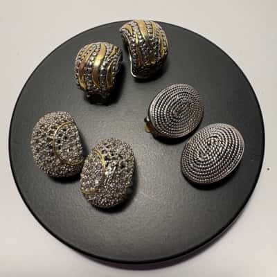 Set of 3 Silver & Gold Tone Clip On Earrings 