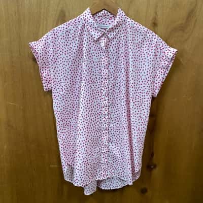 Sportscraft White/Magenta Spot Pattern Shirt Size 12