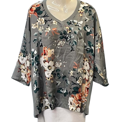 EuroEdit Womens Size 44/XL Long Sleeve/V-Neck Top Floral/Grey