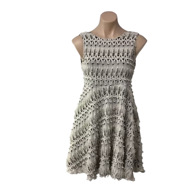 Chelsea Girl River Island Womens Size 10 Cream Textured Pattern Sleeveless Mini Dress 