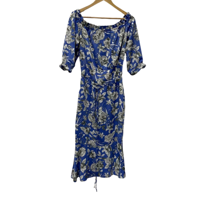 Seed Heritage Womens  Size 10 Long Sleeve Dress / Midi Dress / Off The Shoulder Dress Blue / White 