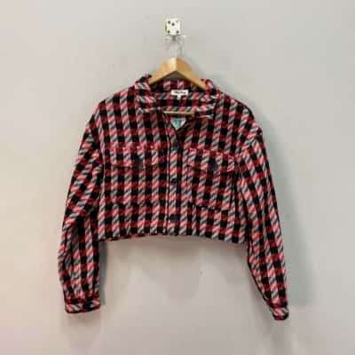 Miss Shop Womens  Size 12 Cropped Jacket Black  / Checked / Red / White 
