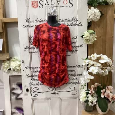 PROUD POPPY CLOTHING BRAND! Womens  Size 12 Short Sleeve Top Multicoloured / Pattern! BNWT! STUNNING TIE DYE SHORT SLEEVE MESH SHIRT WITH SINGLET UNDERLAY! SHIRT HAS SNAP BUTTONS TO HOLD UNDERLAY SINGLET IN PLACE! GREAT FOR DRESSING UP OR DOWN!