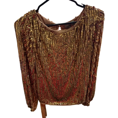 ASOS Womens  Size US 4 Sequin Long Sleeve Gold Top 
