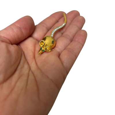 Vintage Butler Gold Tone Mouse Brooch & Wooden Mouse Brooch set/2