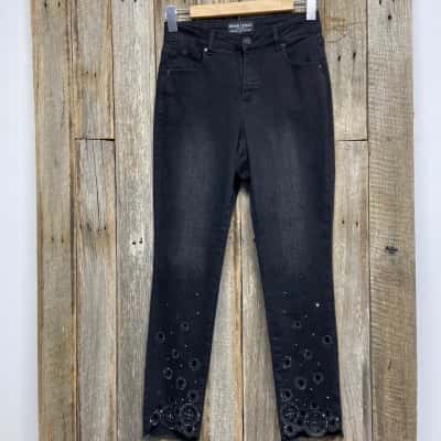 Frank Lyman Womens  Size S Black  denim jeans with detailing on lower legs