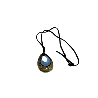 Murano Fused Glass Pendant Necklace Blue / Coral / Gold 