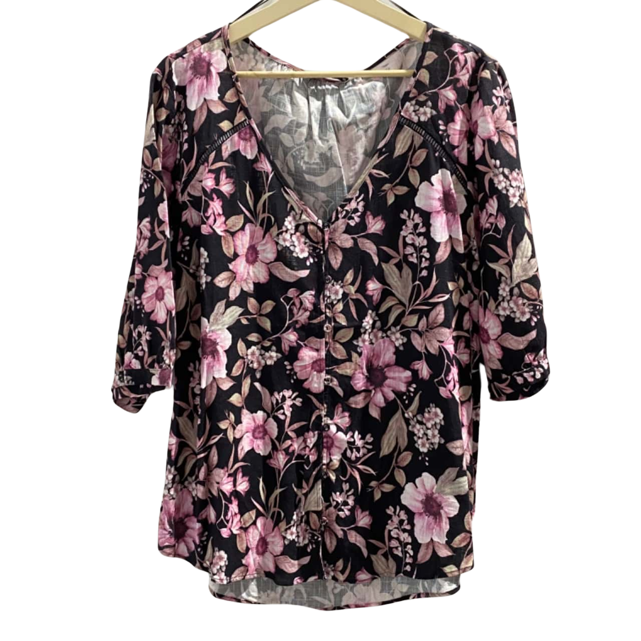 BNWT. Just Jeans. Womens Size 16. Blouse, Black with pink Floral