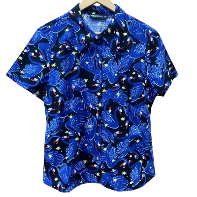 Dangerfield Black/Navy Swan Patterned Shirt Size 14