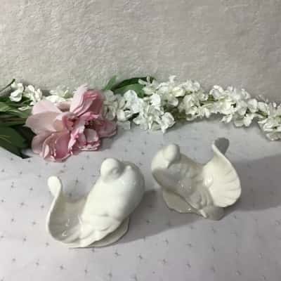 Pair of White Ceramic Dove Ornaments