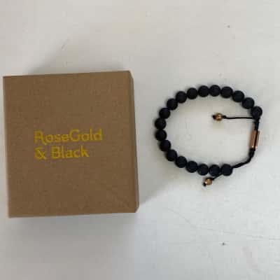 RoseGold & Black Lava Stone Beaded Bracelet