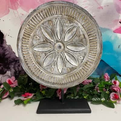 Cream and beige shabby chic rustic circle on stand  