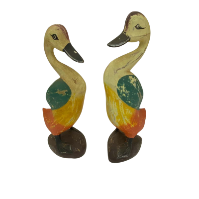 Vintage hand painted wooden ducks.