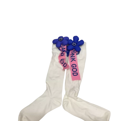  Womens Knee Length Socks Blue / Pink  / White 