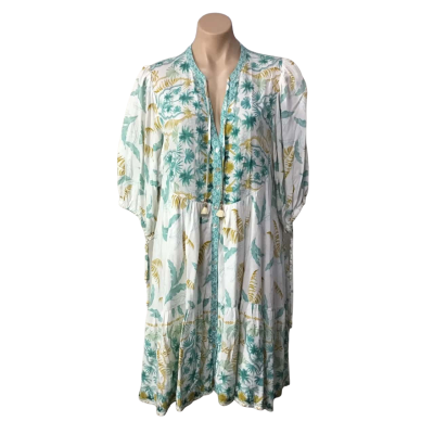 Iris Maxi Womens Size 16 White / Green / Mustard / Pattern Short Sleeve Dress 