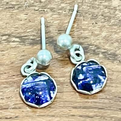 Vintage Sterling Silver Small Stud Purple Drop Earring 