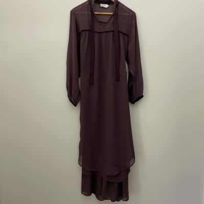 Flannel Womens  Size 1 Long Sleeve Ruffle Midi Dress - Brown Chiffon