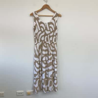 Katies Neutral Smocked Bodice Maxi Dress  Size 10 