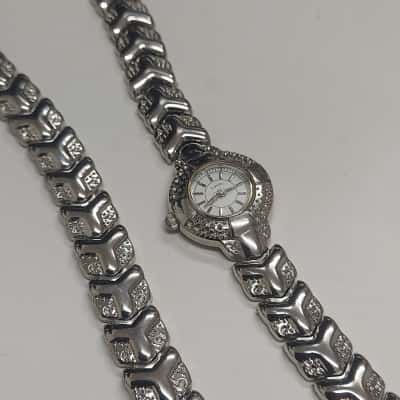  Womens Silvertone Watch and Bracelet Set